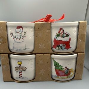 Rae Dunn Whimsical Christmas Ramekin Set Snowman Sled Present North Pole NEW